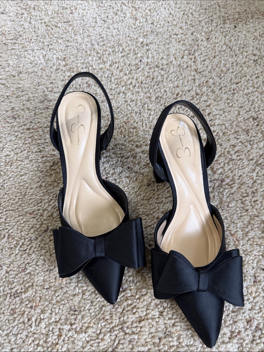 Jessica Simpson Black Pointed-Toe Slingback Heels with Bow